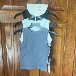 Woman's Sleeveless Ribbed Tank Top - Blue, White, Black